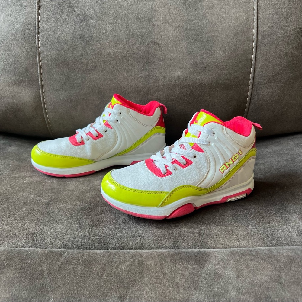 AND1 Kids'‎ White and Neon Yellow/Hot Pink Sneakers